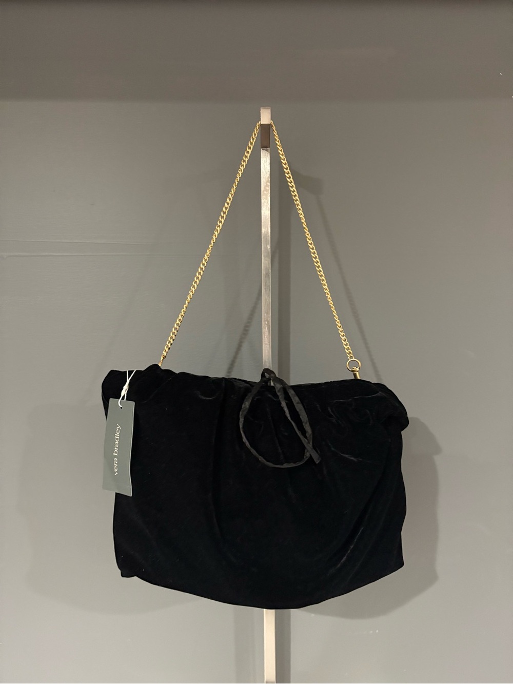 Vera Bradley Black Velvet Shoulder Bag with Gold Chain